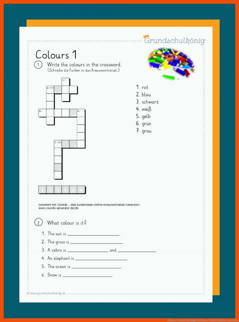 Colours / Farben für englisch klasse 4 arbeitsblätter kostenlos