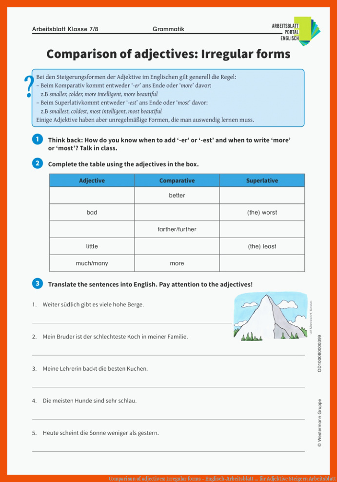 Comparison of adjectives: Irregular forms - Englisch-Arbeitsblatt ... für adjektive steigern arbeitsblatt