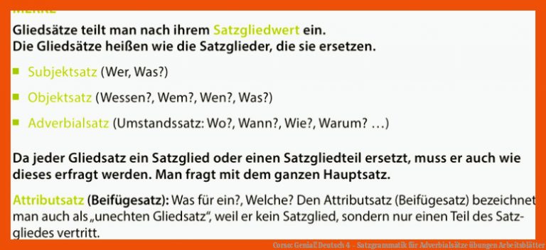 Corso: Genial! Deutsch 4 - Satzgrammatik für adverbialsätze übungen arbeitsblätter