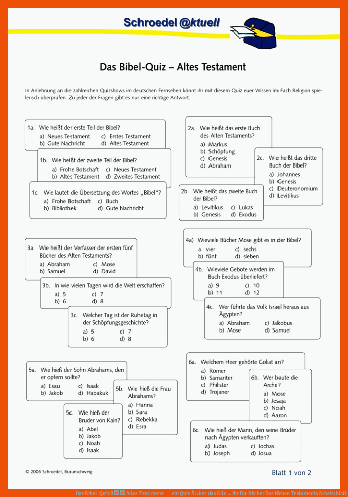 Das Bibel-Quiz â Altes Testament - - ein Quiz Ã¼ber das Alte ... für die bücher des neuen testaments arbeitsblatt