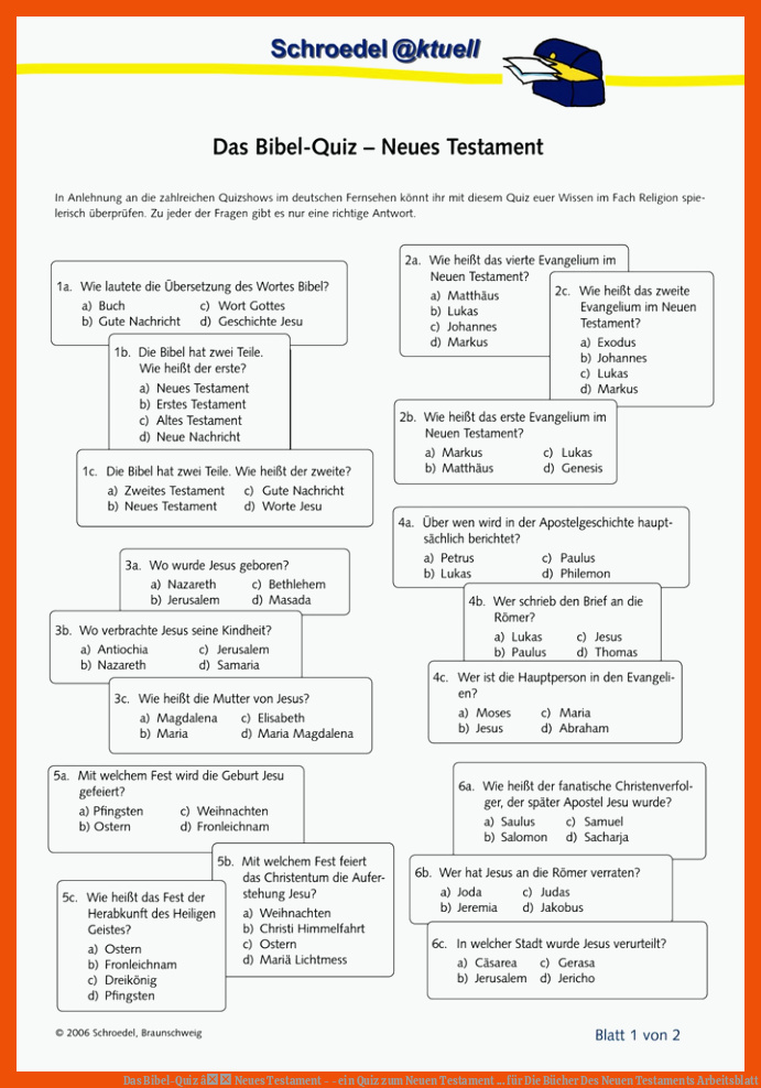 Das Bibel-Quiz â Neues Testament - - ein Quiz zum Neuen Testament ... für die bücher des neuen testaments arbeitsblatt