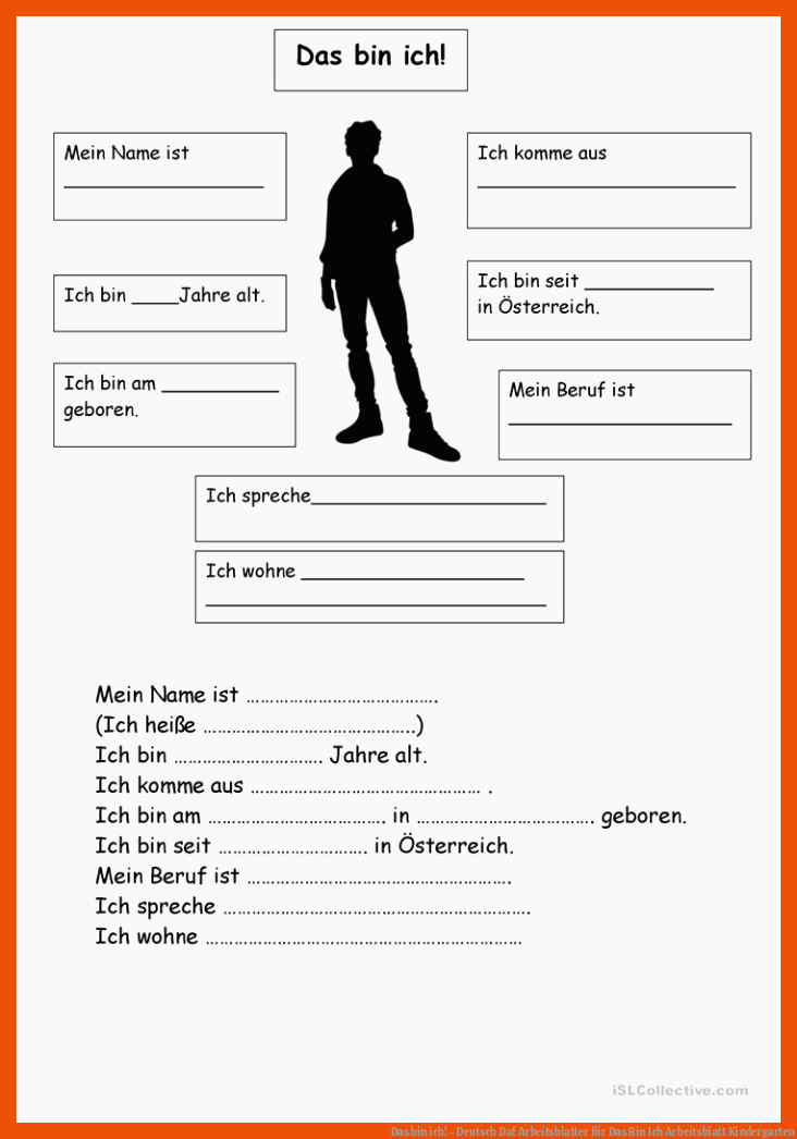 Das bin ich! - Deutsch Daf Arbeitsblatter für das bin ich arbeitsblatt kindergarten
