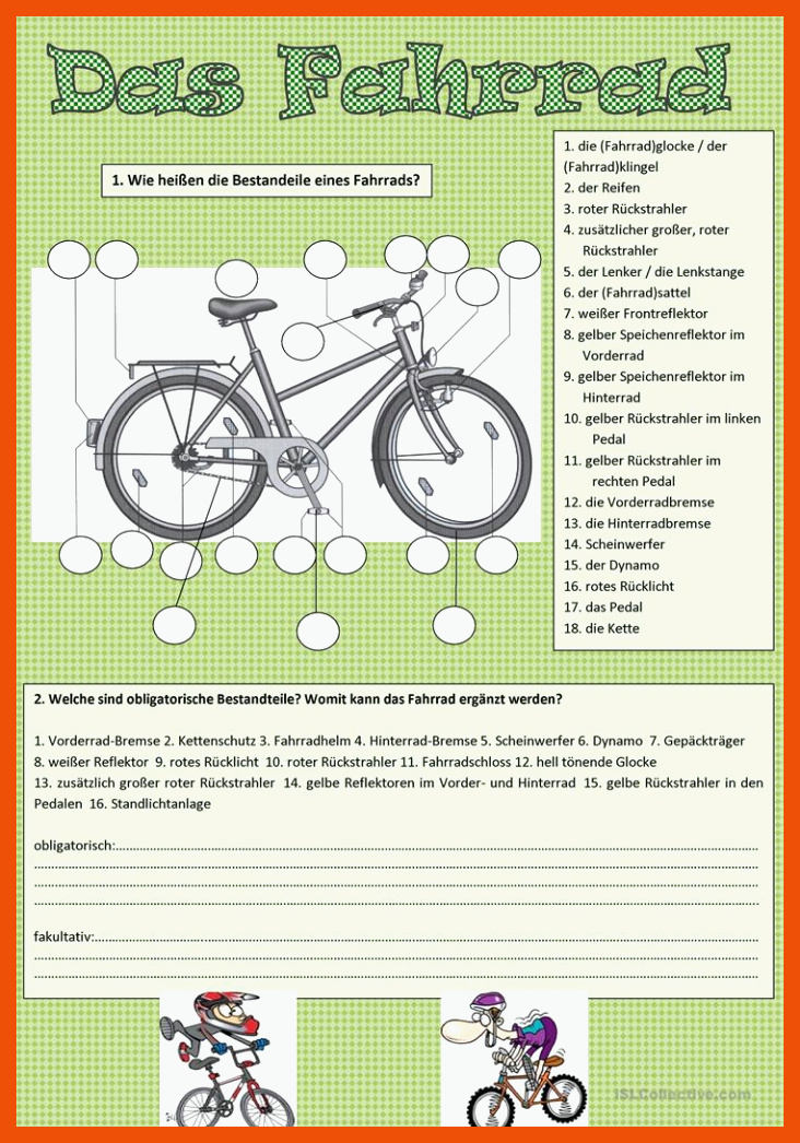 Das Fahrrad - Deutsch Daf Arbeitsblatter für grundschule fahrrad beschriften arbeitsblatt