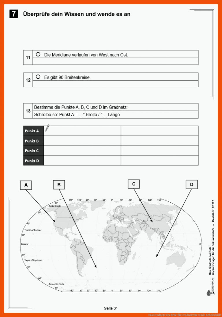 Das Gradnetz der Erde für gradnetz der erde arbeitsblatt