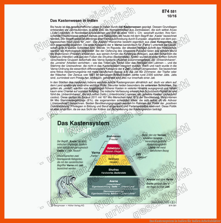 Das Kastensystem in Indien für indien arbeitsblätter