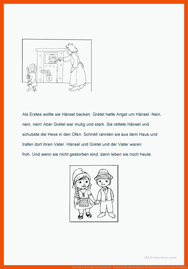 Das MÃ¤rchen Hansel und Gretel - Deutsch Daf Arbeitsblatter für hänsel und gretel arbeitsblätter