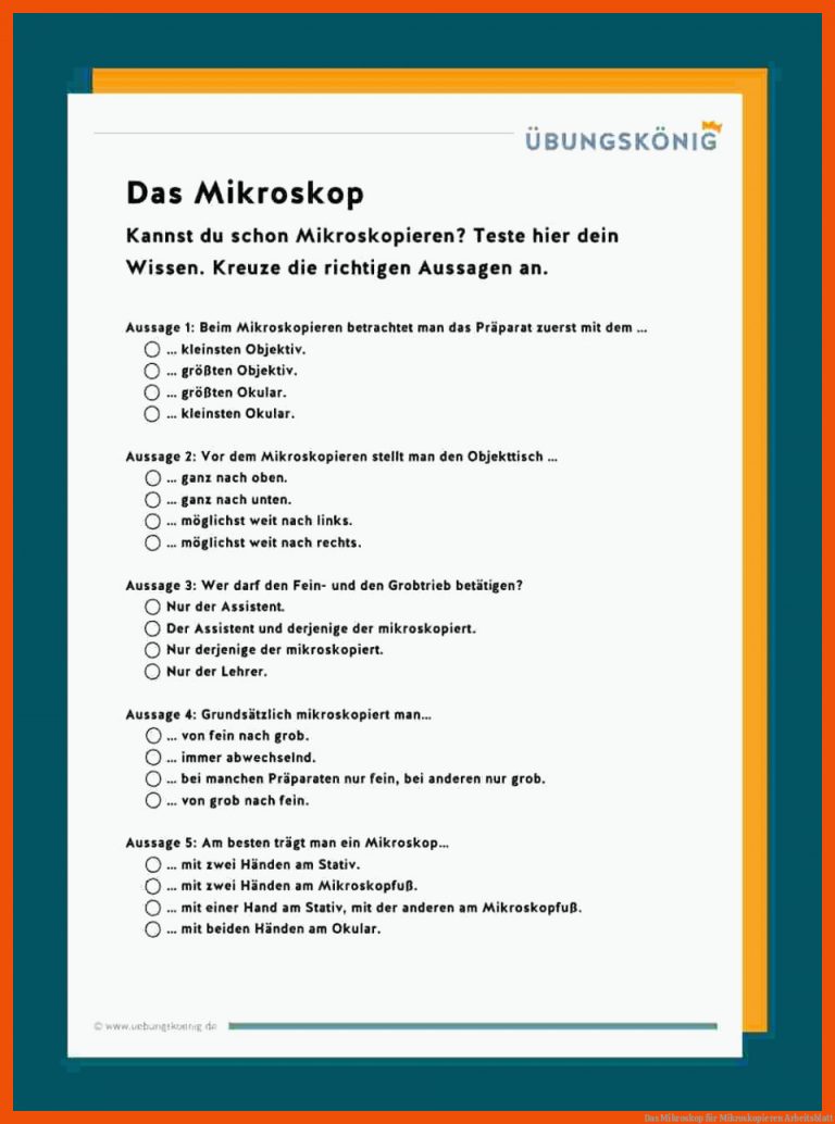 Das Mikroskop Fuer Mikroskopieren Arbeitsblatt