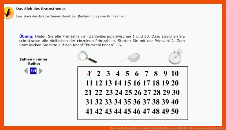 Das Sieb des Eratosthenes :: Kinderfunkkolleg Mathematik für sieb des eratosthenes arbeitsblatt