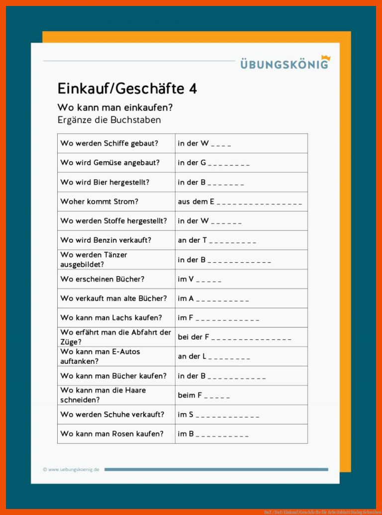 DaZ / DaF: Einkauf/GeschÃ¤fte für arbeitsblatt dialog schreiben