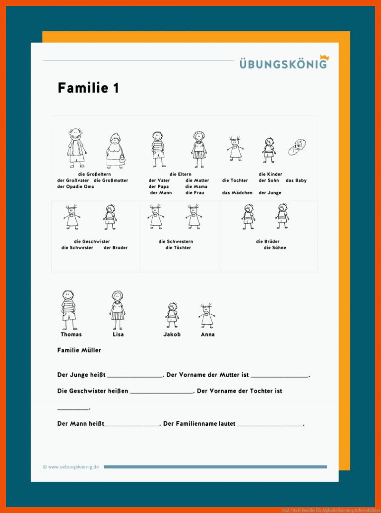 DaZ / DaF: Familie für alphabetisierung arbeitsblätter