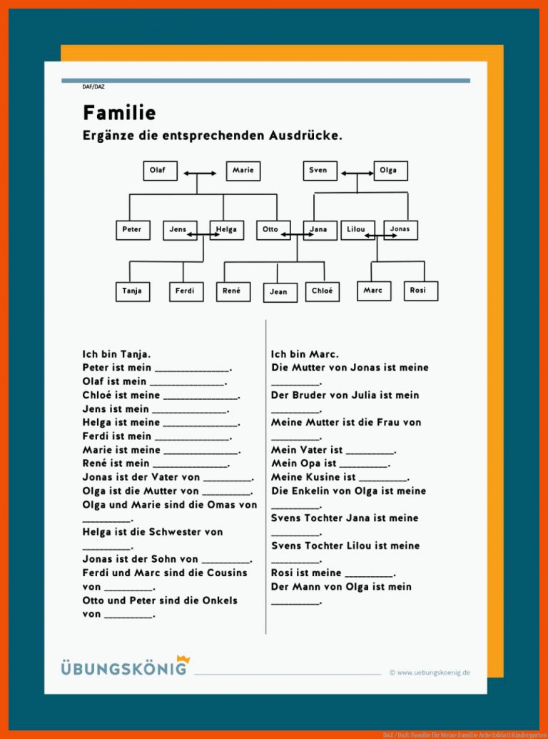DaZ / DaF: Familie für meine familie arbeitsblatt kindergarten