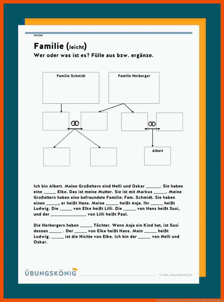 DaZ / DaF: Familie für meine familie arbeitsblatt kindergarten
