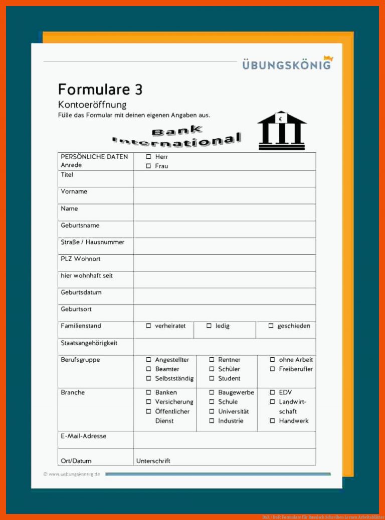 DaZ / DaF: Formulare für russisch schreiben lernen arbeitsblätter