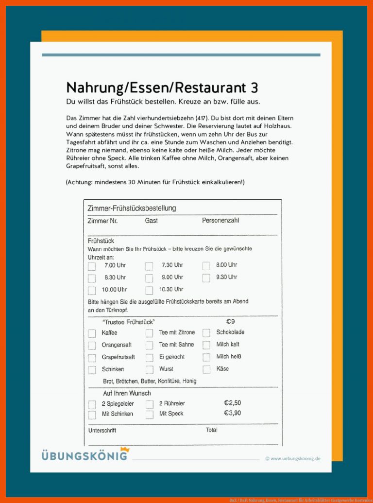 DaZ / DaF: Nahrung, Essen, Restaurant für arbeitsblätter gastgewerbe kostenlos