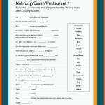 Daz / Daf: Nahrung, Essen, Restaurant Fuer Deutsch Lernen Arbeitsblätter Mit Lösungen