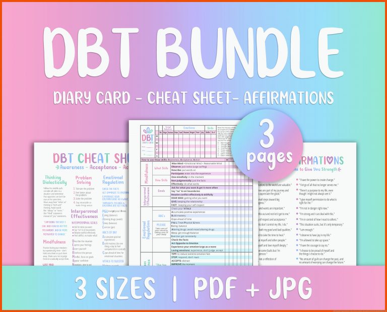 DBT Bundle Tagebuchkarte Cheat Sheet positive | Etsy Schweiz für dbt arbeitsblätter pdf