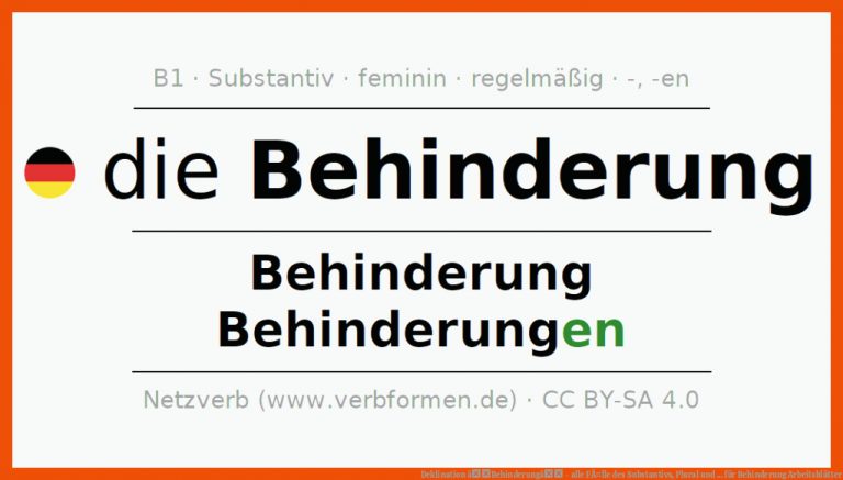 Deklination âBehinderungâ - alle FÃ¤lle des Substantivs, Plural und ... für behinderung arbeitsblätter