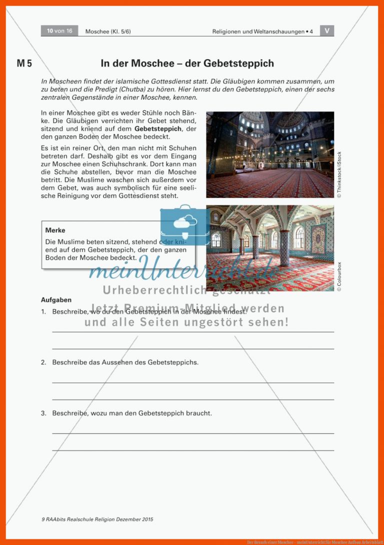 Der Besuch einer Moschee - meinUnterricht für moschee aufbau arbeitsblatt