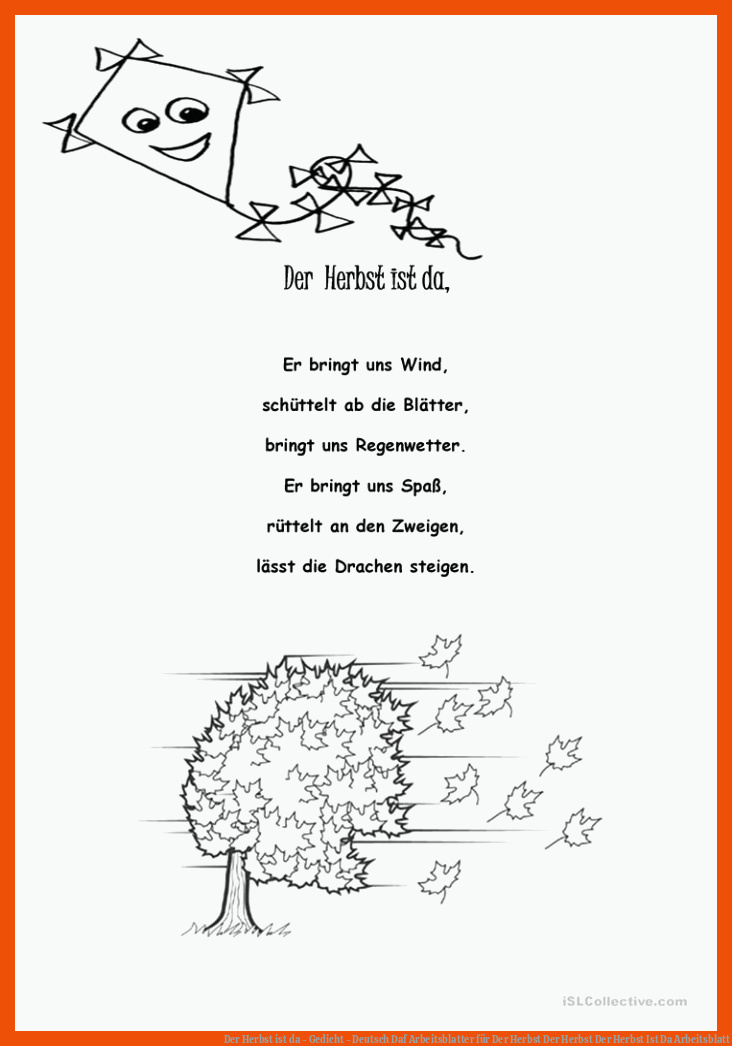 Der Herbst ist da - Gedicht - Deutsch Daf Arbeitsblatter für der herbst der herbst der herbst ist da arbeitsblatt