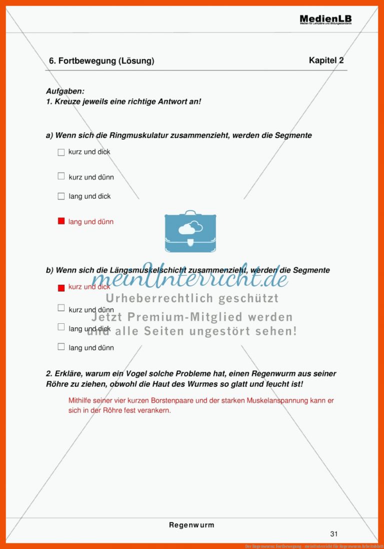 Der Regenwurm: Fortbewegung - meinUnterricht für regenwurm arbeitsblatt