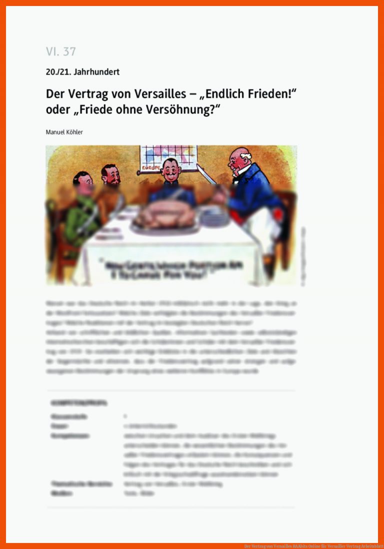 Der Vertrag Von Versailles Raabits Online Fuer Versailler Vertrag Arbeitsblatt