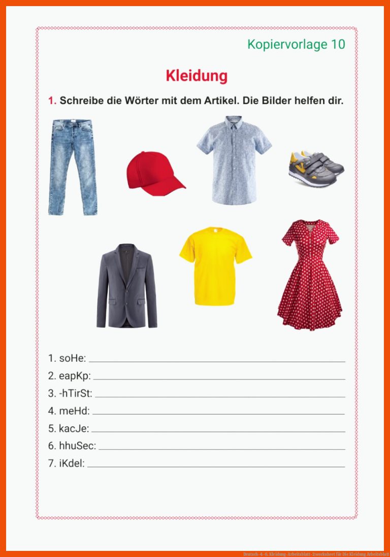 Deutsch-4-6. Kleidung-Arbeitsblatt-2 worksheet für die kleidung arbeitsblatt