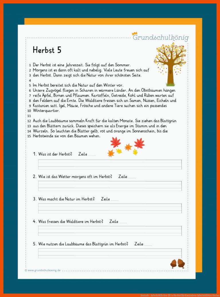 Deutsch - ArbeitsblÃ¤tter fÃ¼r Herbst für kostenlose arbeitsblätter herbst
