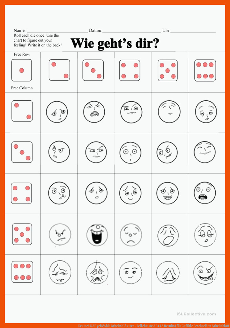 Deutsch DAF gefÃ¼hle ArbeitsblÃ¤tter - Beliebteste AB (43 Results) für gefühle beschreiben arbeitsblatt