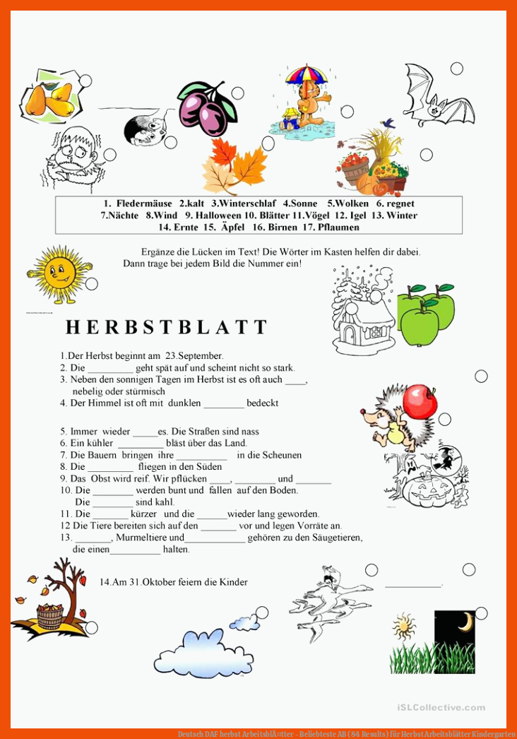 Deutsch DAF herbst ArbeitsblÃ¤tter - Beliebteste AB (84 Results) für herbst arbeitsblätter kindergarten