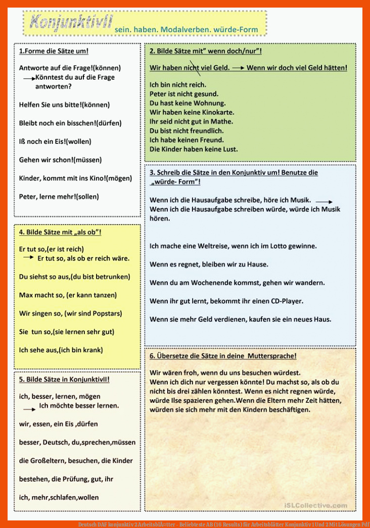 Deutsch DAF konjunktiv 2 ArbeitsblÃ¤tter - Beliebteste AB (16 Results) für arbeitsblätter konjunktiv 1 und 2 mit lösungen pdf