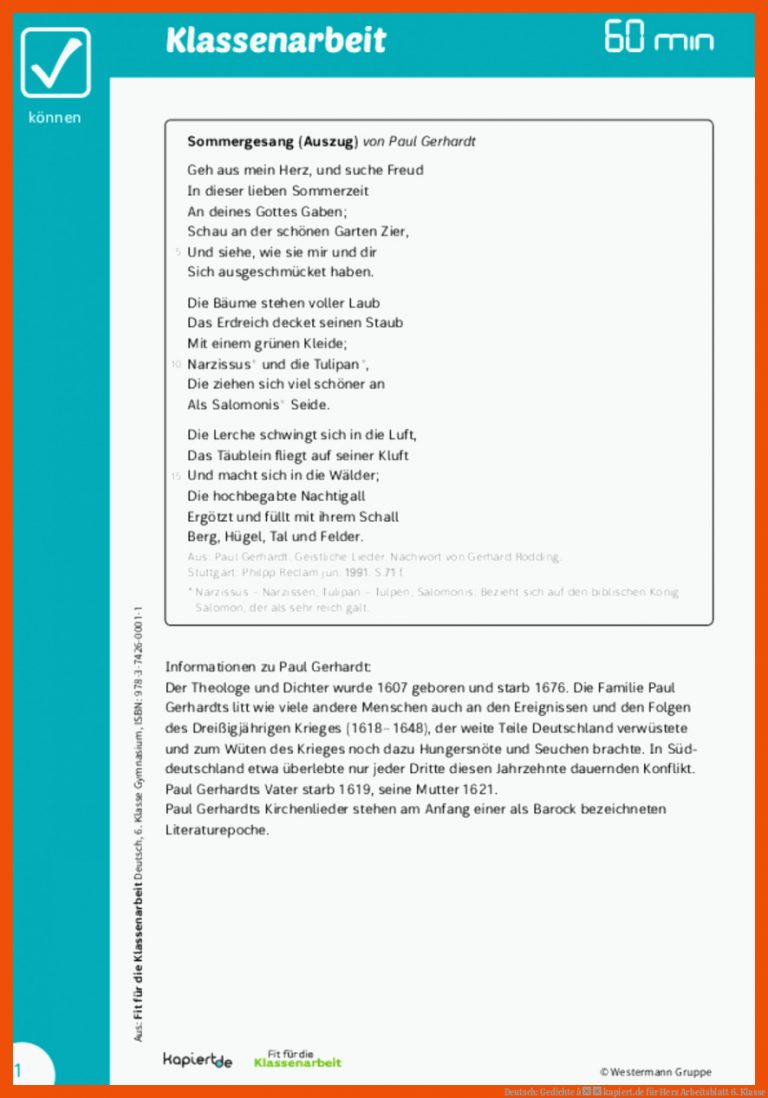 Deutsch: Gedichte â kapiert.de für herz arbeitsblatt 6. klasse