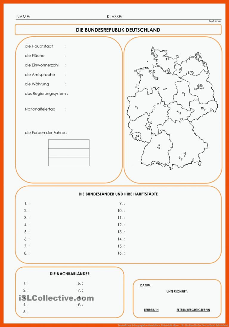 Deutschland 1 | Geographie unterrichten, Unterricht ideen ... für nachbarländer deutschland arbeitsblatt