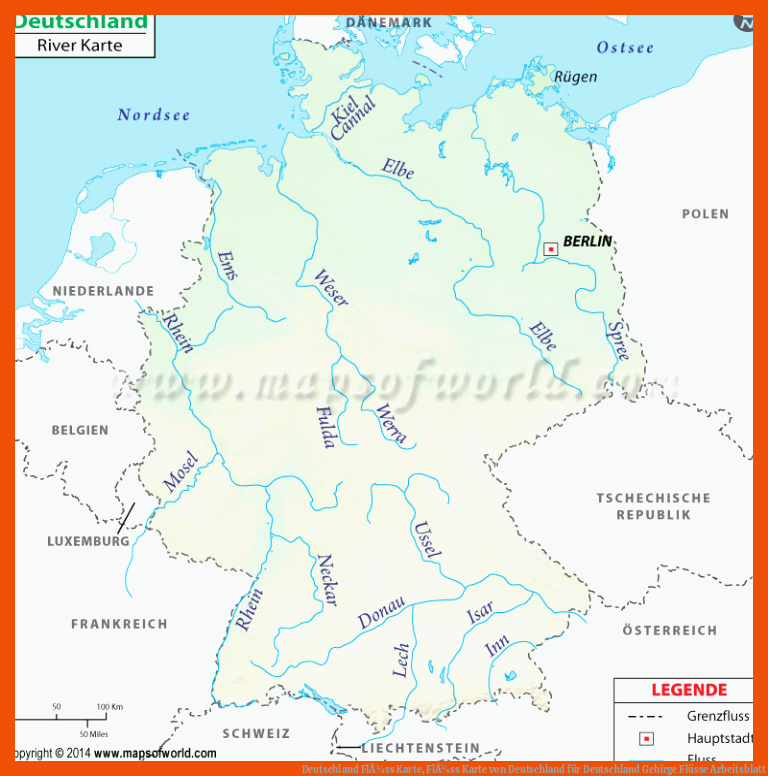 Deutschland FlÃ¼ss Karte, FlÃ¼ss Karte von Deutschland für deutschland gebirge flüsse arbeitsblatt