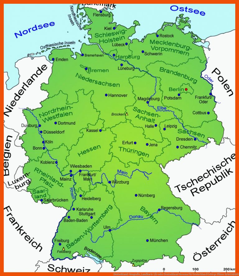 Deutschland: Geografie, Landkarte | LÃ¤nder | Deutschland | Goruma für deutschland gebirge flüsse arbeitsblatt