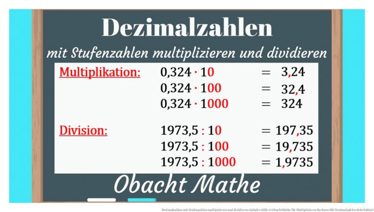 Dezimalzahlen mit Stufenzahlen multipizieren und dividieren | einfach  erklÃ¤rt | ObachtMathe für Multiplizieren Rechnen Mit Dezimalzahlen Arbeitsblatt