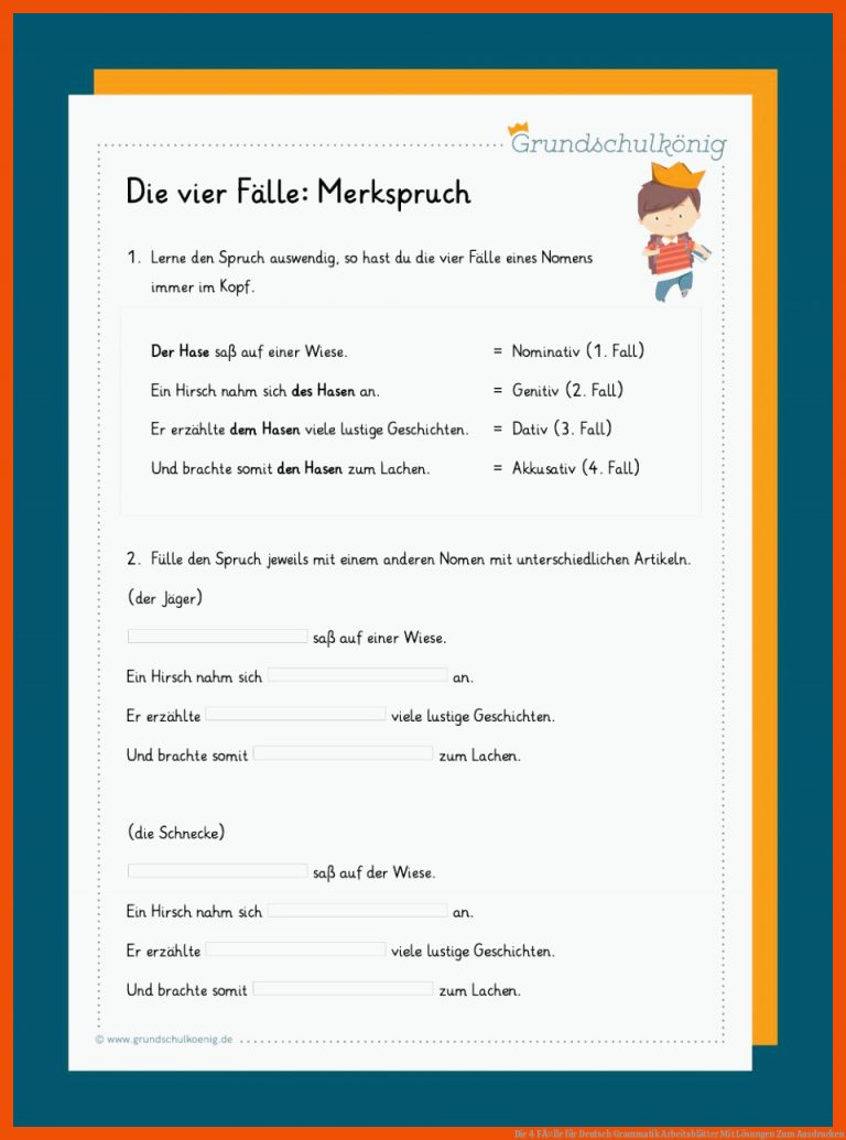 Die 4 FÃ¤lle für deutsch grammatik arbeitsblätter mit lösungen zum ausdrucken