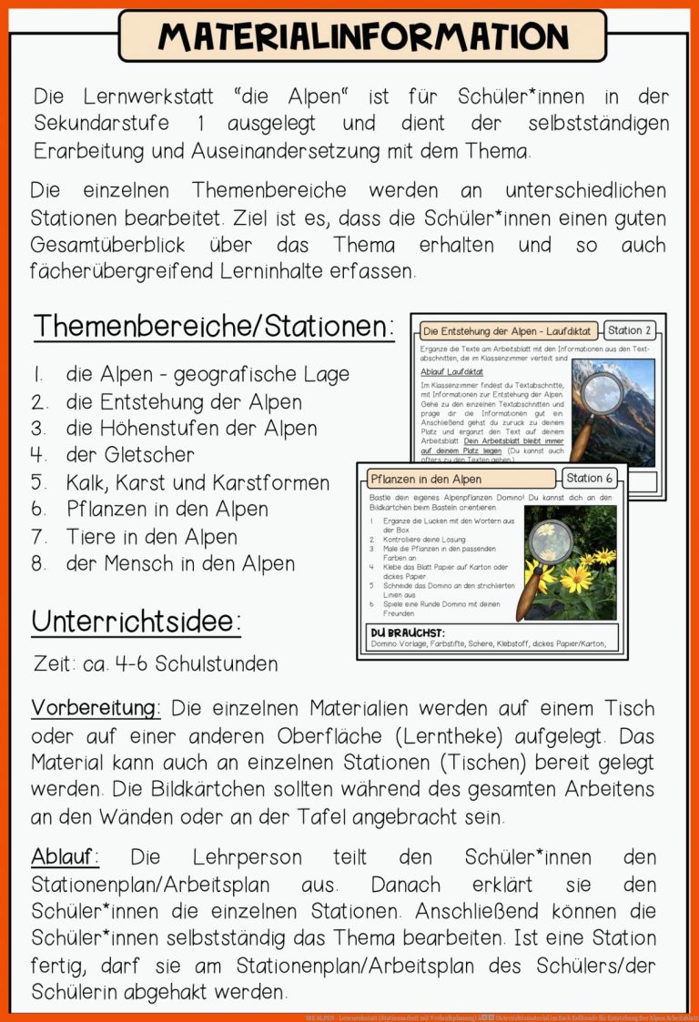 DIE ALPEN - Lernwerkstatt (Stationsarbeit mit Verlaufsplanung) â Unterrichtsmaterial im Fach Erdkunde für entstehung der alpen arbeitsblatt