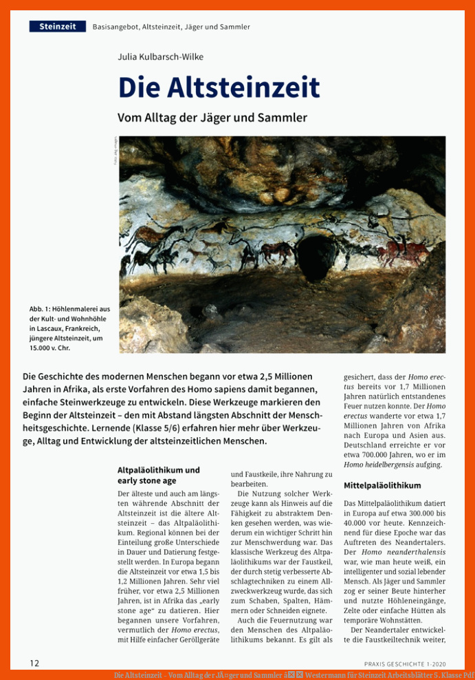 Die Altsteinzeit - Vom Alltag der JÃ¤ger und Sammler â Westermann für steinzeit arbeitsblätter 5. klasse pdf