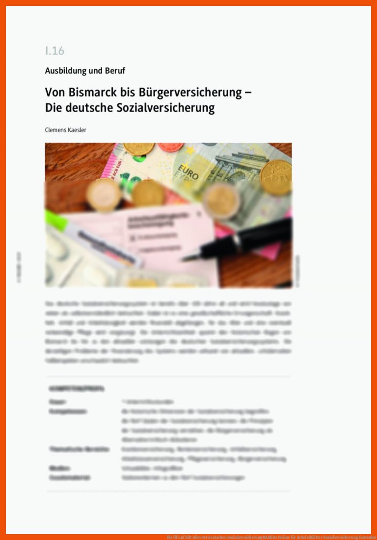 Die FÃ¼nf SÃ¤ulen Der Deutschen sozialversicherung Raabits Online Fuer Arbeitsblätter sozialversicherung Kostenlos