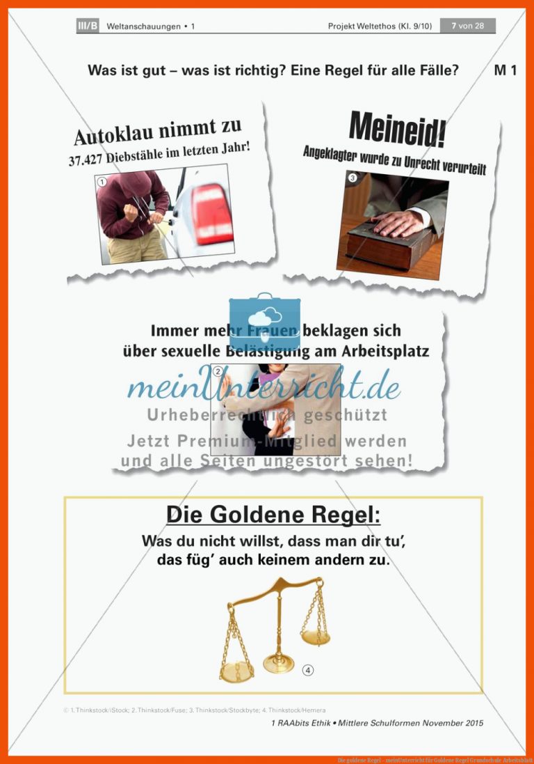Die Goldene Regel - Meinunterricht Fuer Goldene Regel Grundschule Arbeitsblatt