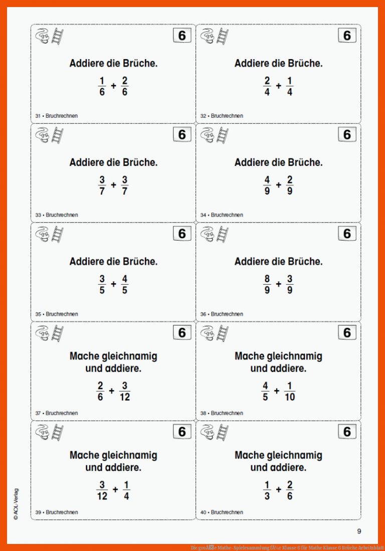 Die groÃe Mathe-Spielesammlung fÃ¼r Klasse 6 für mathe klasse 6 brüche arbeitsblatt