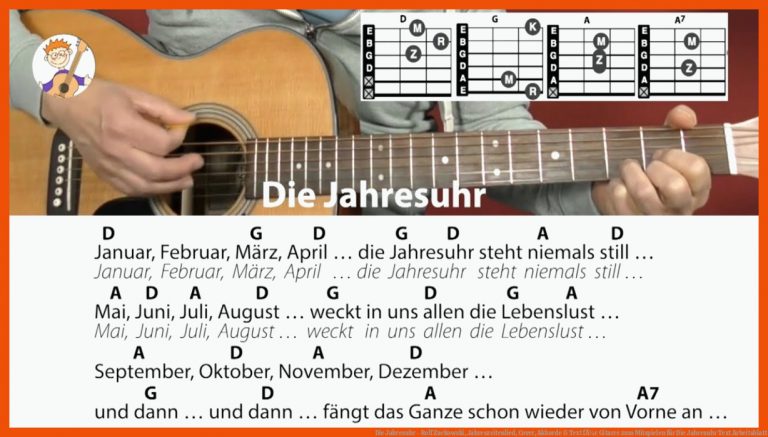 Die Jahresuhr - Rolf Zuckowski, Jahreszeitenlied, Cover, Akkorde & Text fÃ¼r Gitarre zum Mitspielen für die jahresuhr text arbeitsblatt