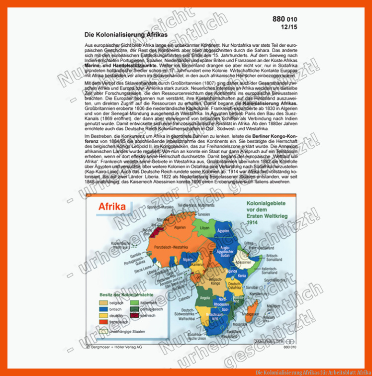 Die Kolonialisierung Afrikas für arbeitsblatt afrika