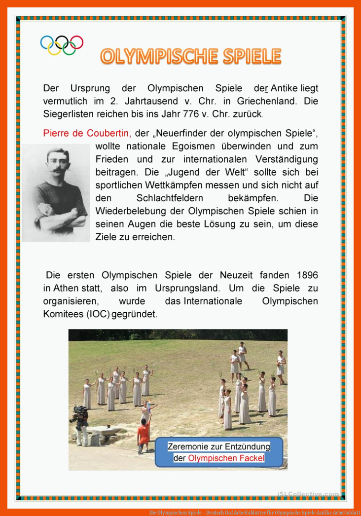 Die Olympischen Spiele - Deutsch Daf Arbeitsblatter für olympische spiele antike arbeitsblatt