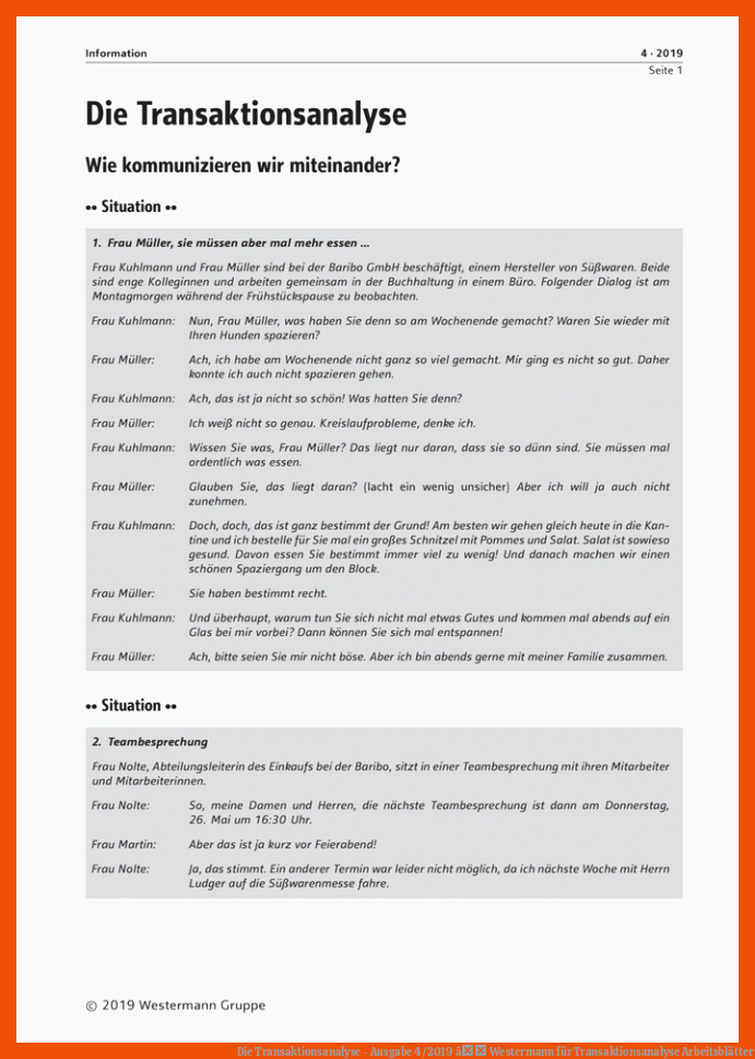 Die Transaktionsanalyse - Ausgabe 4/2019 â Westermann für transaktionsanalyse arbeitsblätter