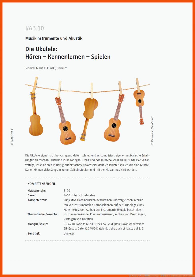 Die Ukulele: HÃ¶ren â Kennenlernen â Spielen Fuer Zupfinstrumente Arbeitsblatt