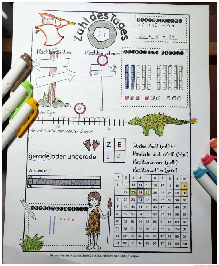 Die Zahl des Tages â Kreativ Lernen für Zahlen Bis 100 Arbeitsblatt