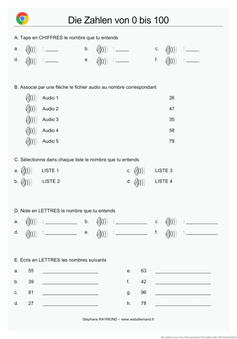 Die Zahlen Von 0 Bis 100 Worksheet Fuer Zahlen Bis 100 Arbeitsblatt