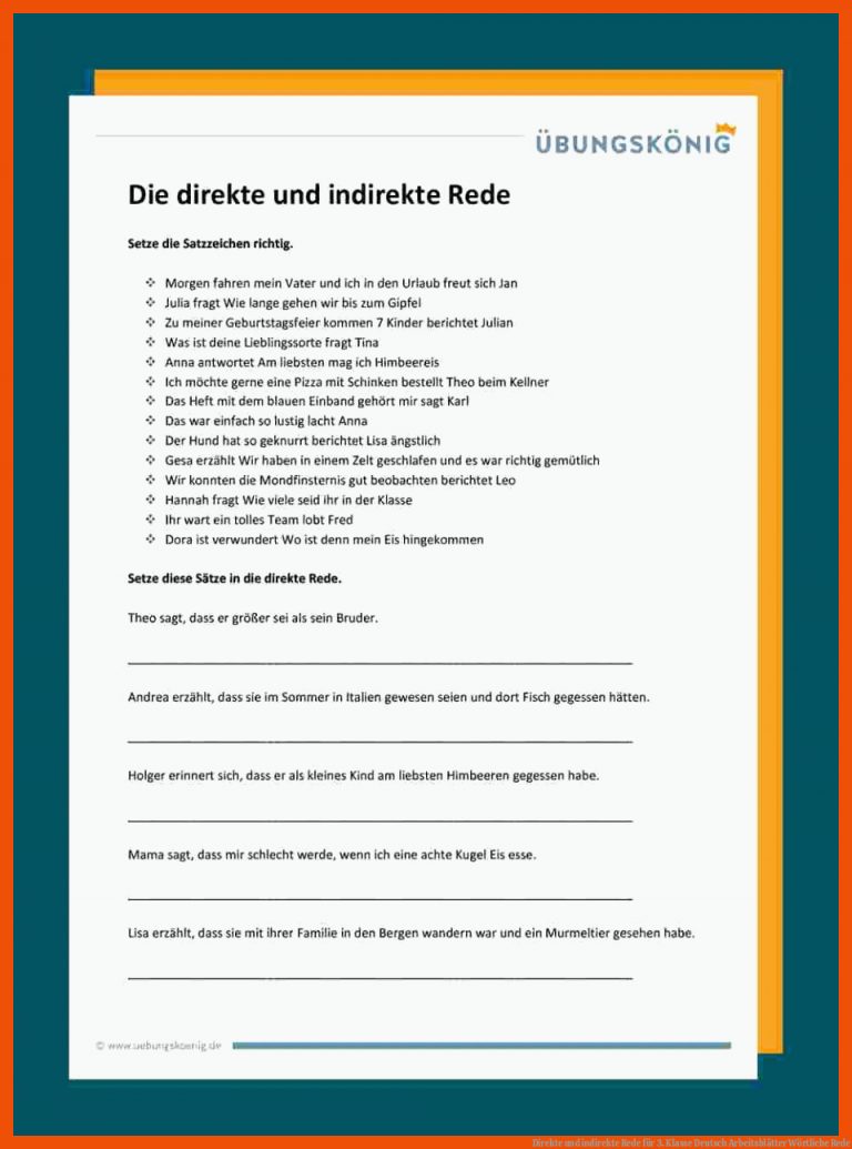 Direkte und indirekte Rede für 3. klasse deutsch arbeitsblätter wörtliche rede
