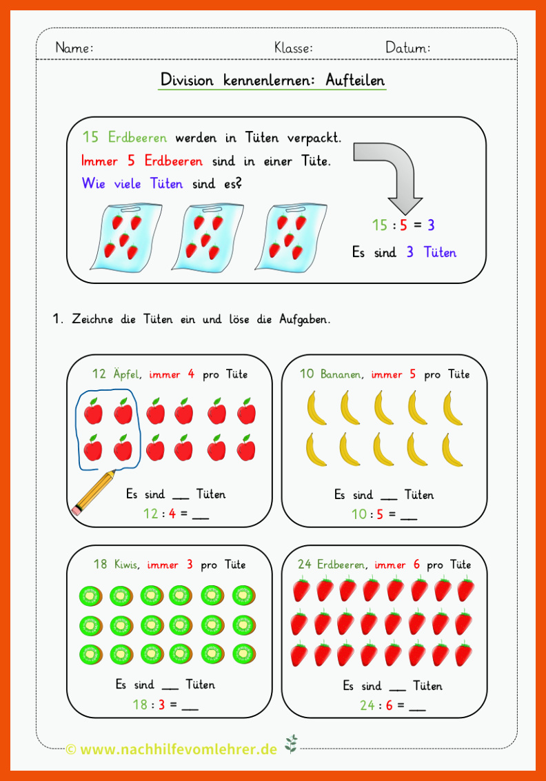 6 Einführung Division Klasse 2 Arbeitsblätter - Mathe Arbeitsblätter